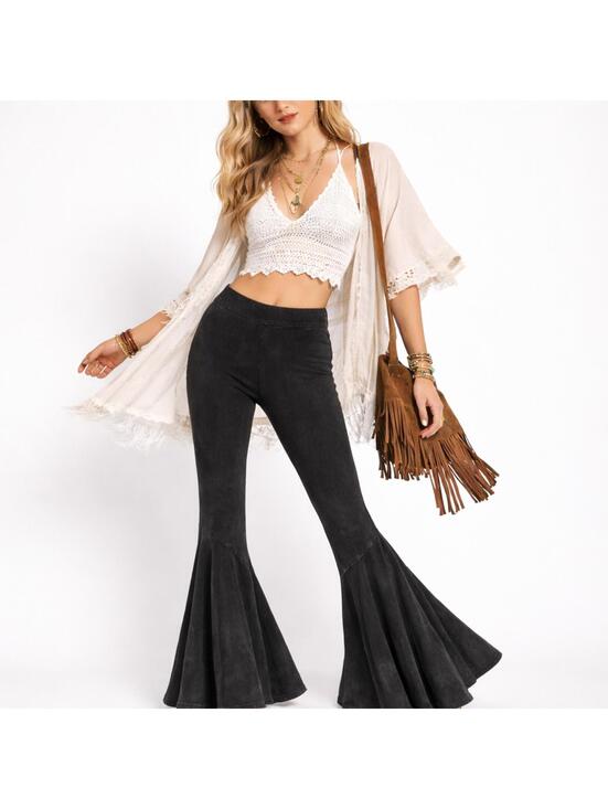 Earthbound Pants - Y2K Boho Flare Pants Bell Bottom Festival Hippie. Medium.